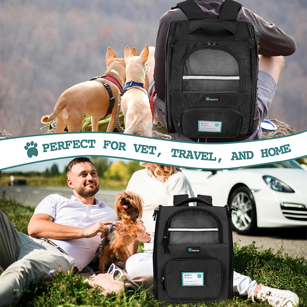 PetAmi dog backpack carrier storage-front-pocket increases quick-access supplies during walks or trips.