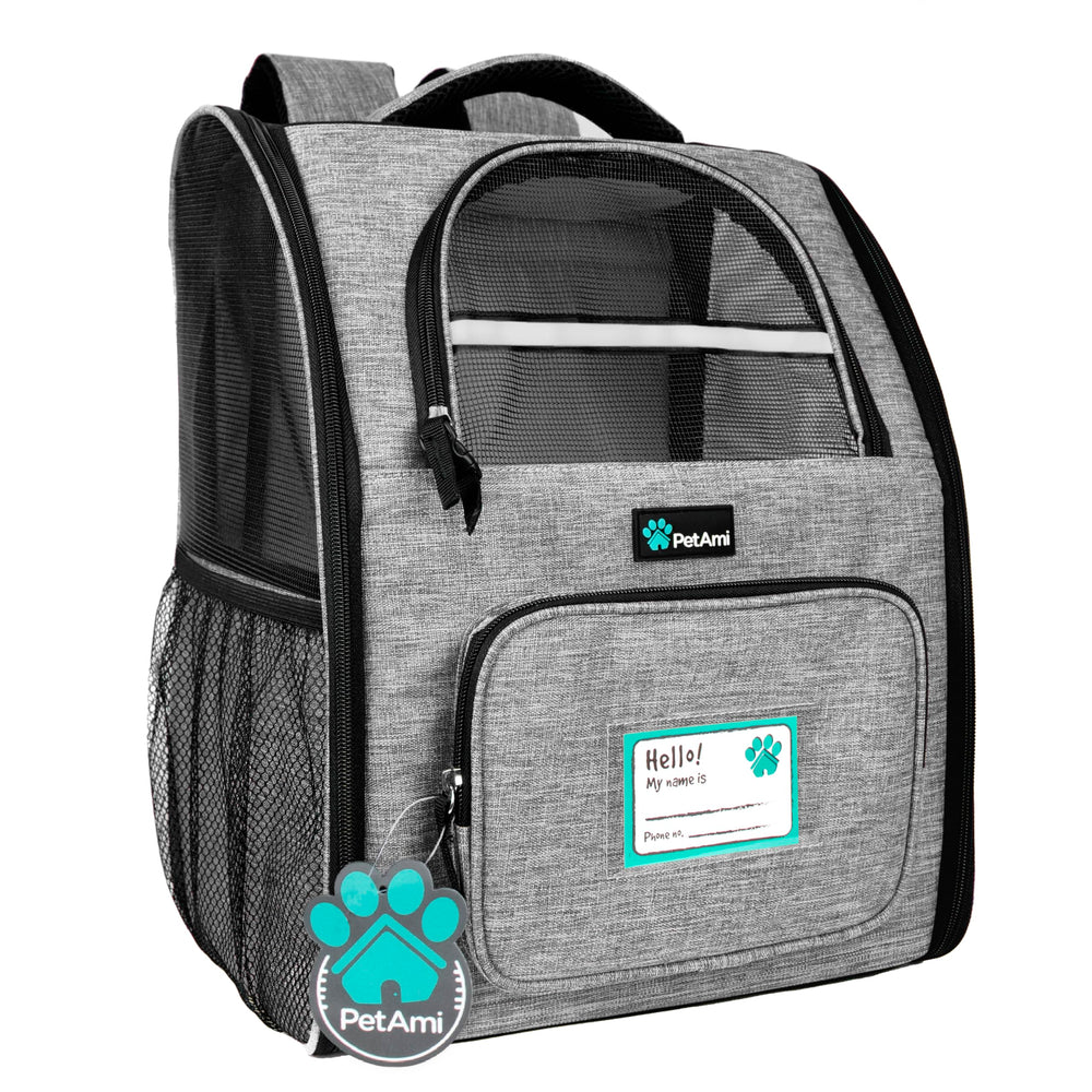 PetAmi dog backpack carrier outer view showing roomy grey design for hikes