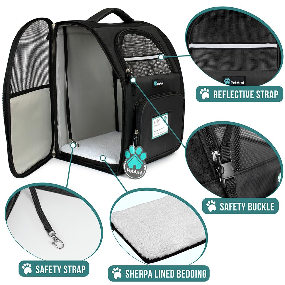 PetAmi dog backpack carrier padded-straps provide comfortable carry on long trips.