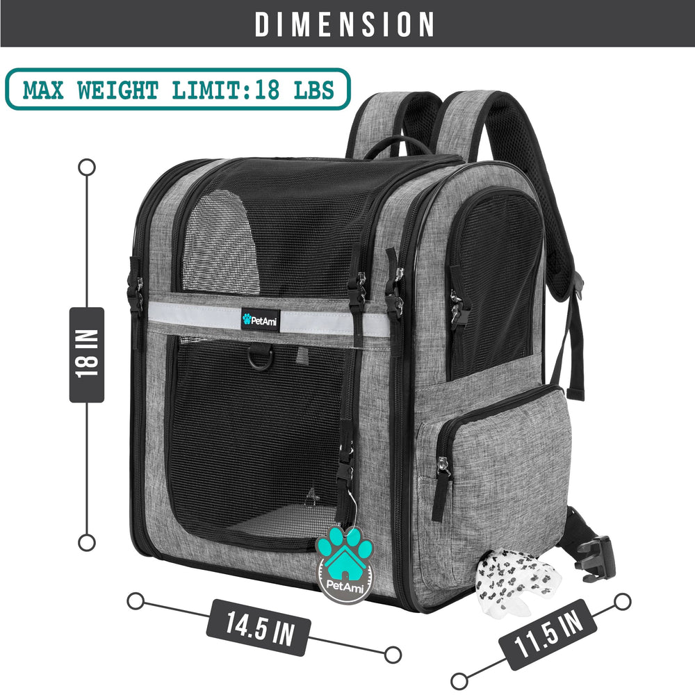 PetAmi dog backpack carrier side entry demonstrates easy access from either side.