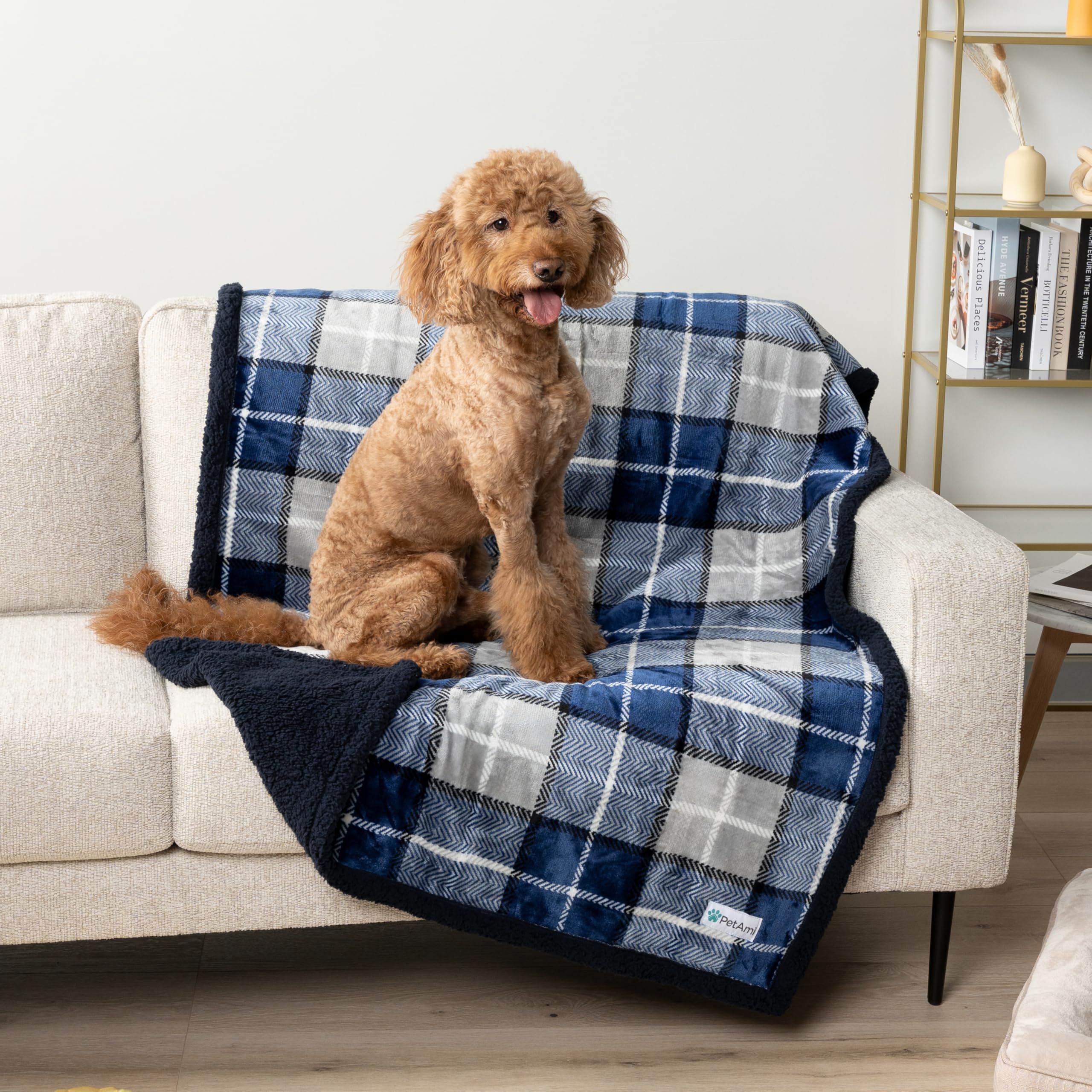 PetAmi dog blanket on couch protects furniture from scratches and shedding