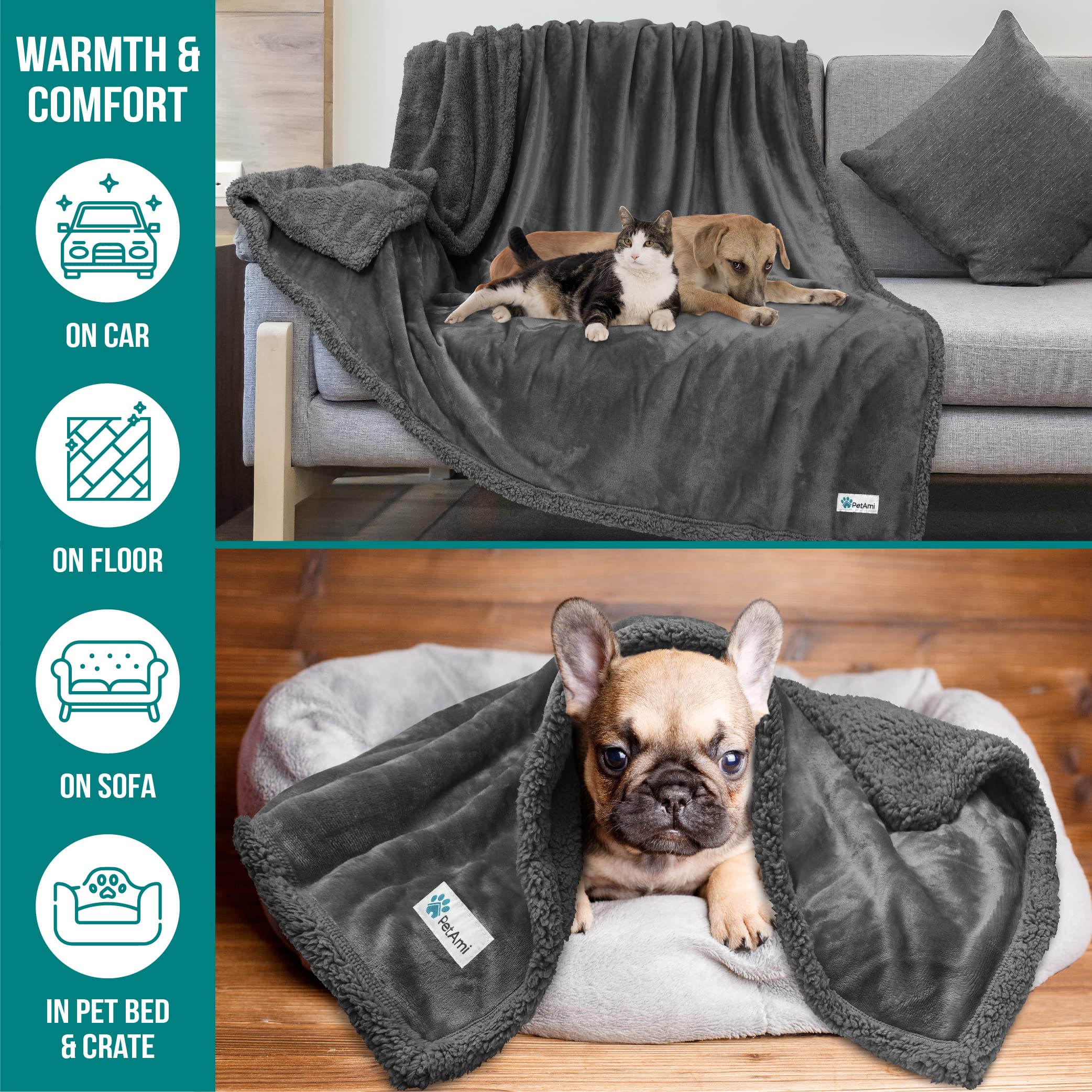 PetAmi dog blanket machine-washable label demonstrates easy cleanup.