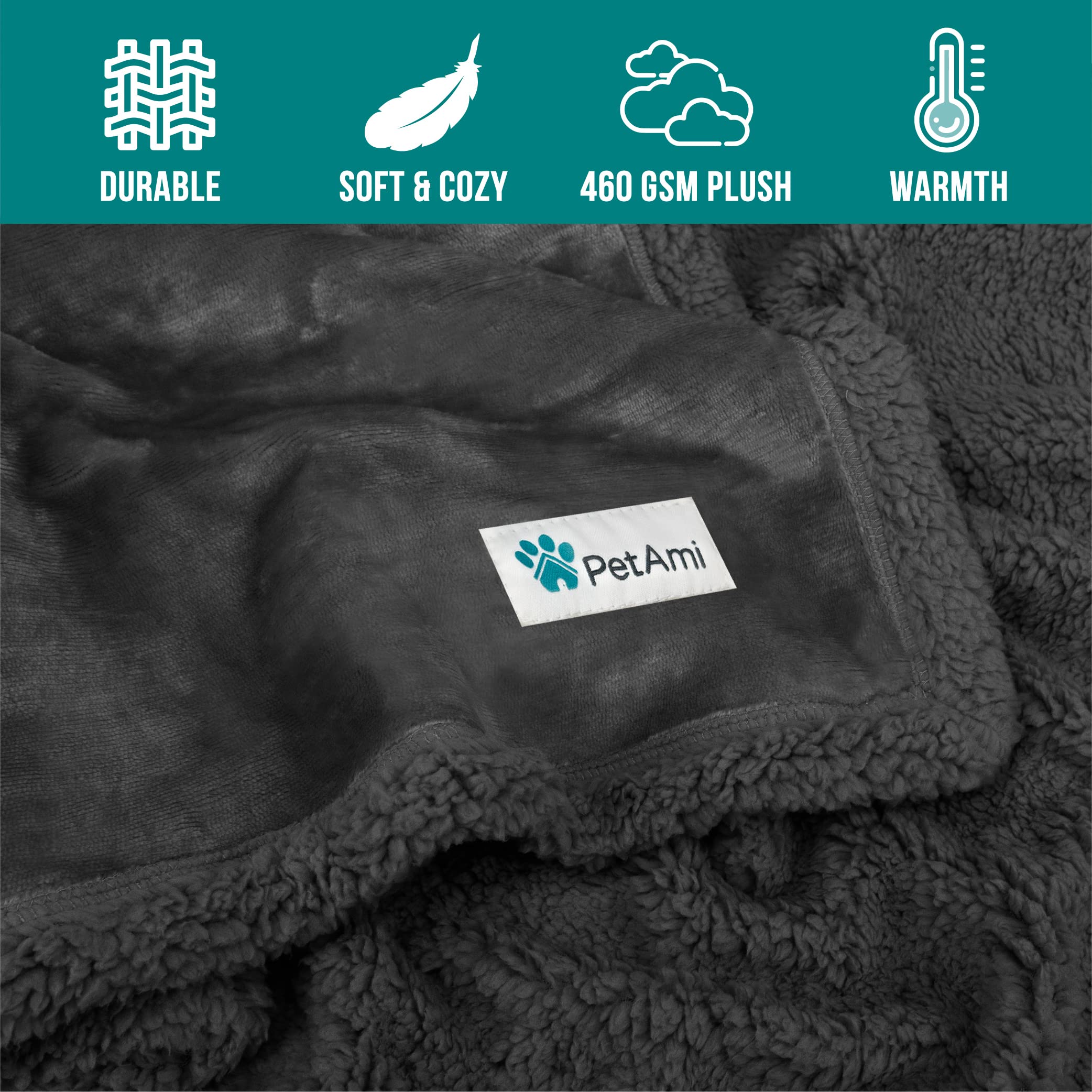PetAmi dog blanket stain protection on sofa fabric highlights spill defense.
