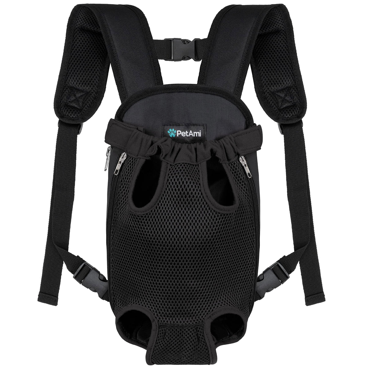PetAmi dog carrier backpack front view with adjustable straps for hiking adventures.