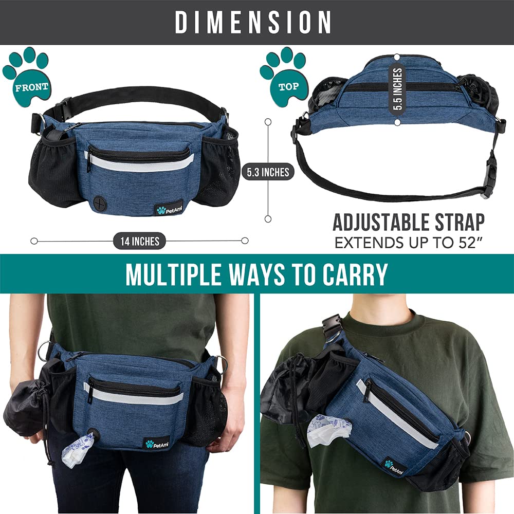 PetAmi dog fanny pack D-rings support water bowl and leash access.