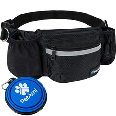 PetAmi dog fanny pack front view with reflective stitching for safe evening walks
