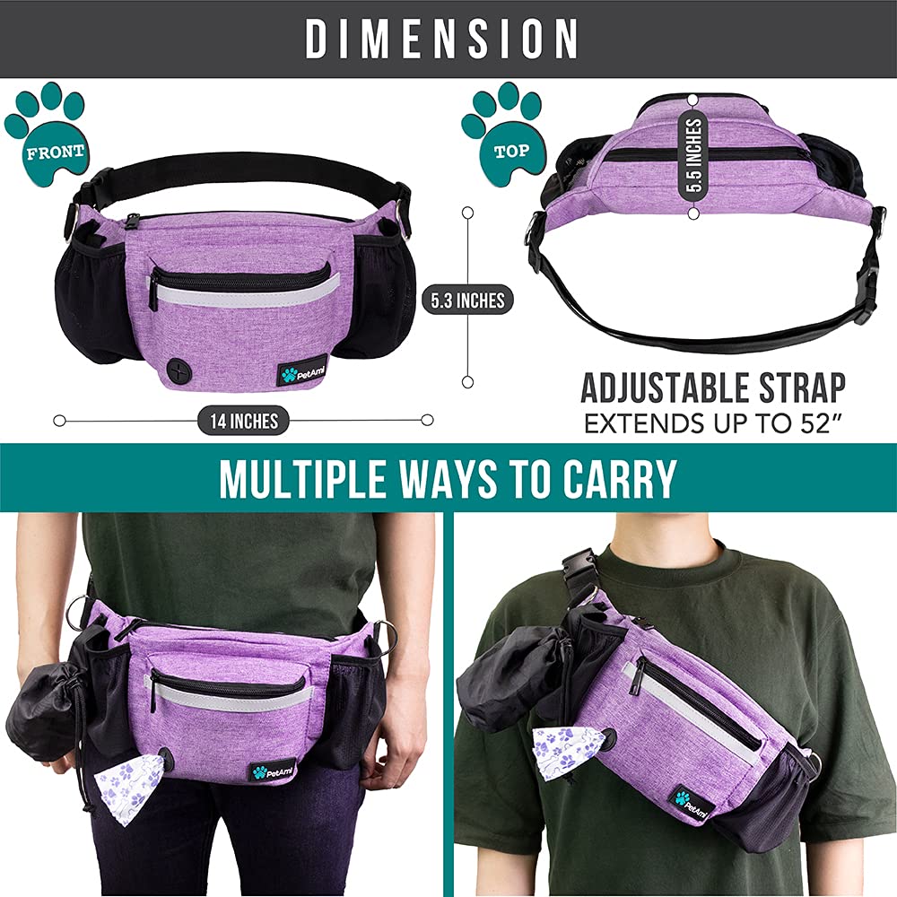 PetAmi dog fanny pack purple collapsible bowl for quick hydration during adventures