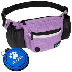PetAmi dog fanny pack purple front view for hands-free walks and easy accessibility