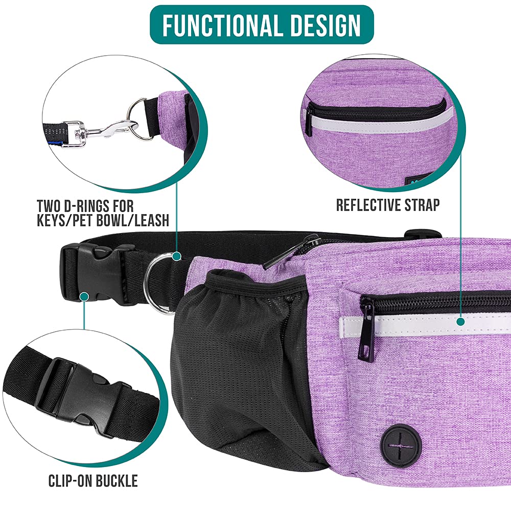 PetAmi dog fanny pack purple water bottle holder with hydration on the go