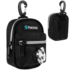 PetAmi dog poop bag holder clip attachment showing secure leash clip for hands-free walking