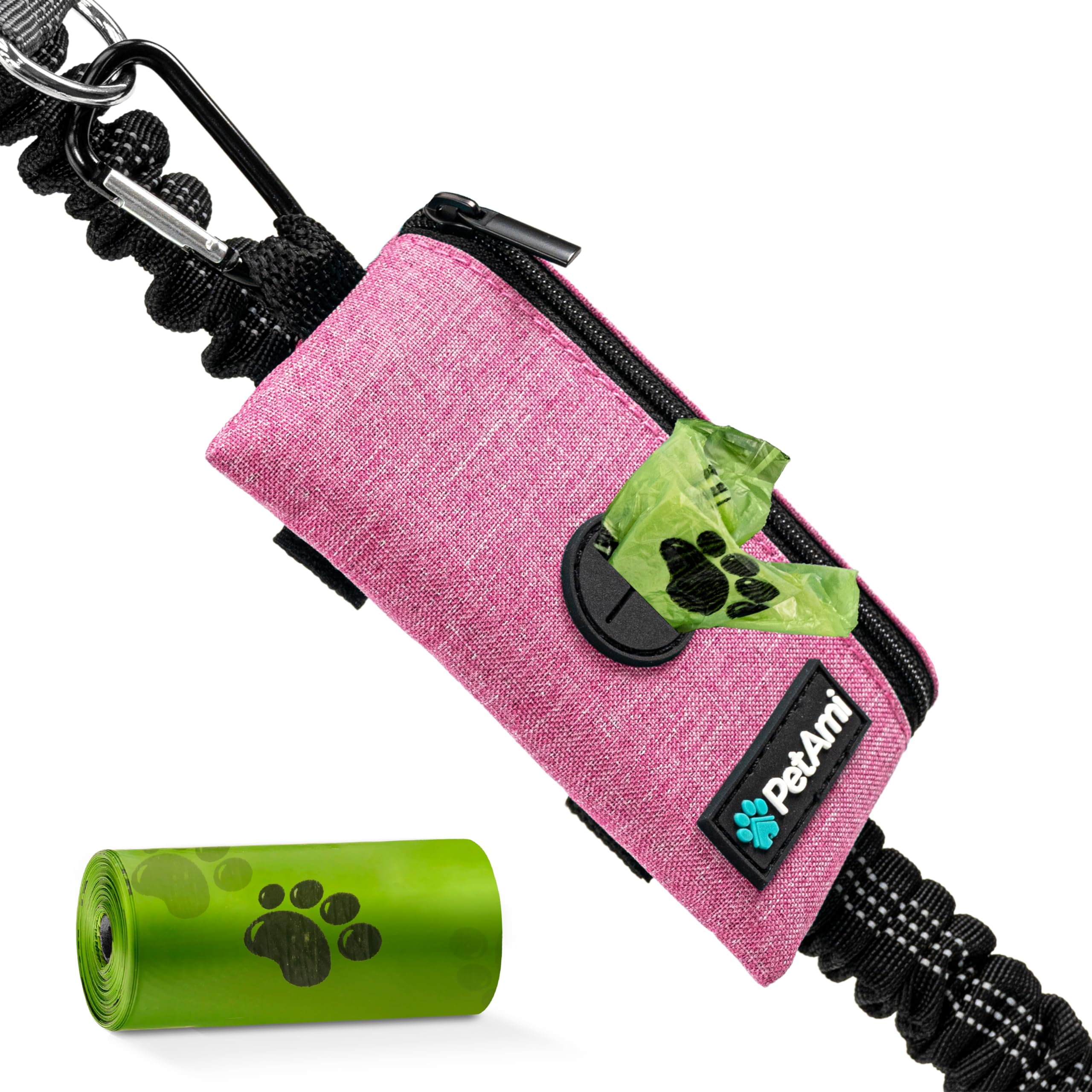 PetAmi dog poop bag holder clip-on attached to leash for easy cleanup