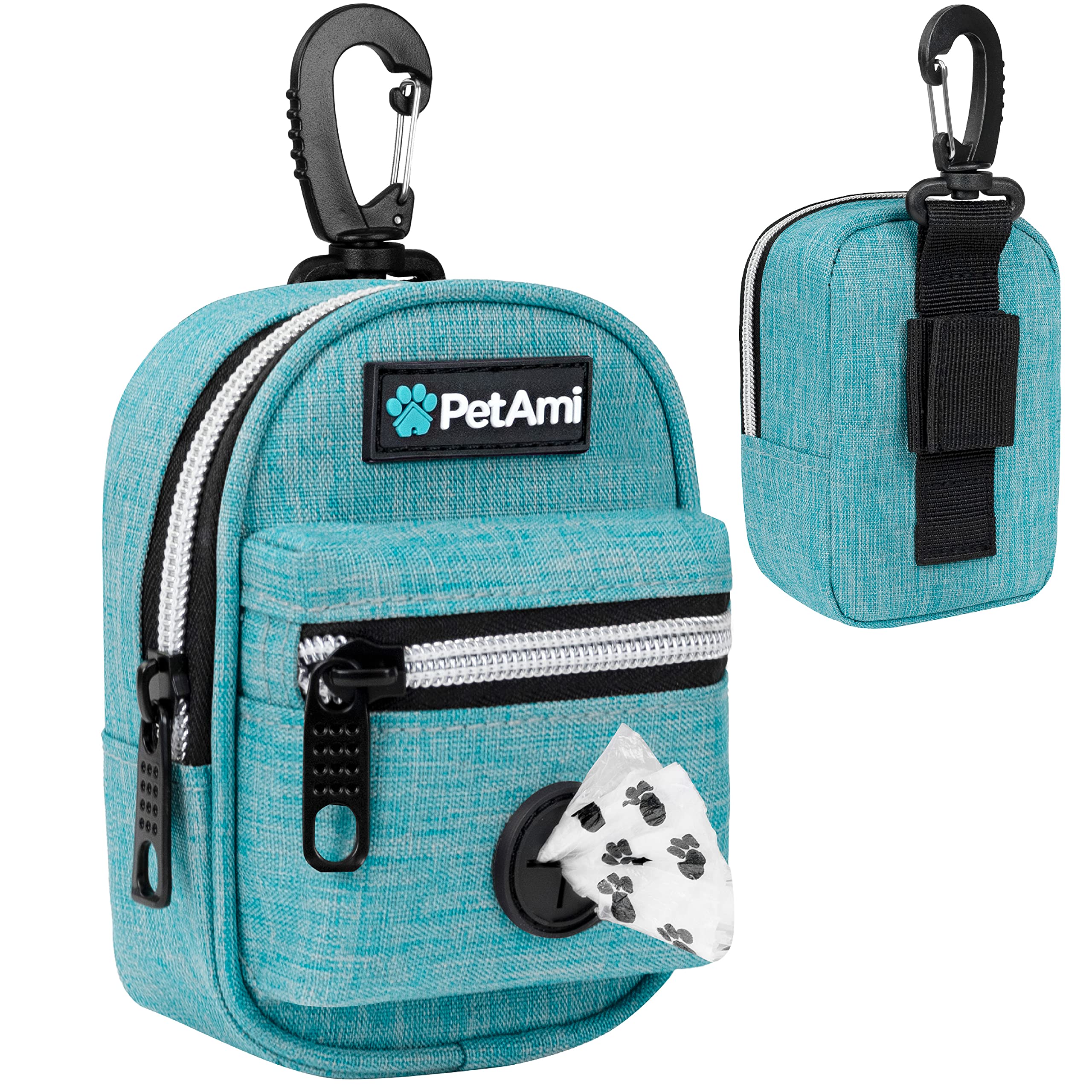 PetAmi dog poop bag holder clip attaches to a leash for hands-free cleanup.