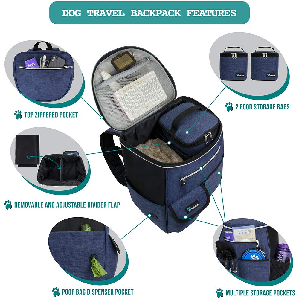 PetAmi Dog Travel Bag Backpack adjustable flap pocket keeps essentials organized.