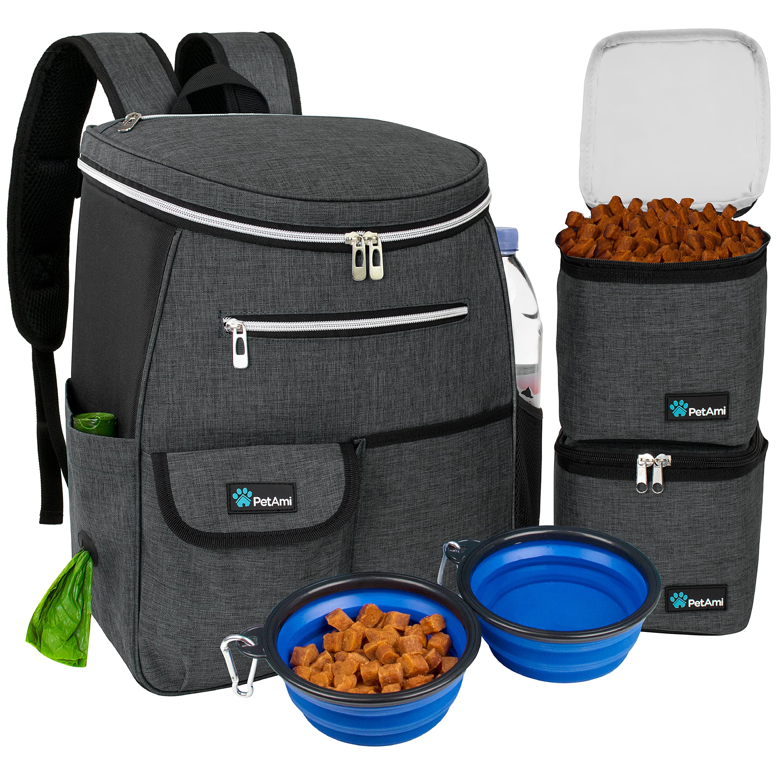 PetAmi dog travel bag backpack front view showing spacious main compartment for essentials.