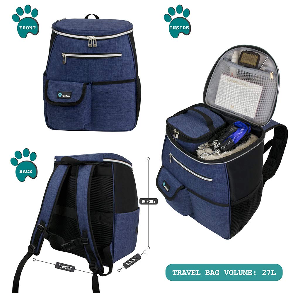 PetAmi Dog Travel Bag Backpack spacious main compartment for quick packing before trips.