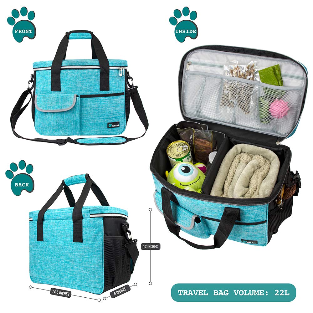 PetAmi Dog Travel Bag with food containers holds meals securely during travel.