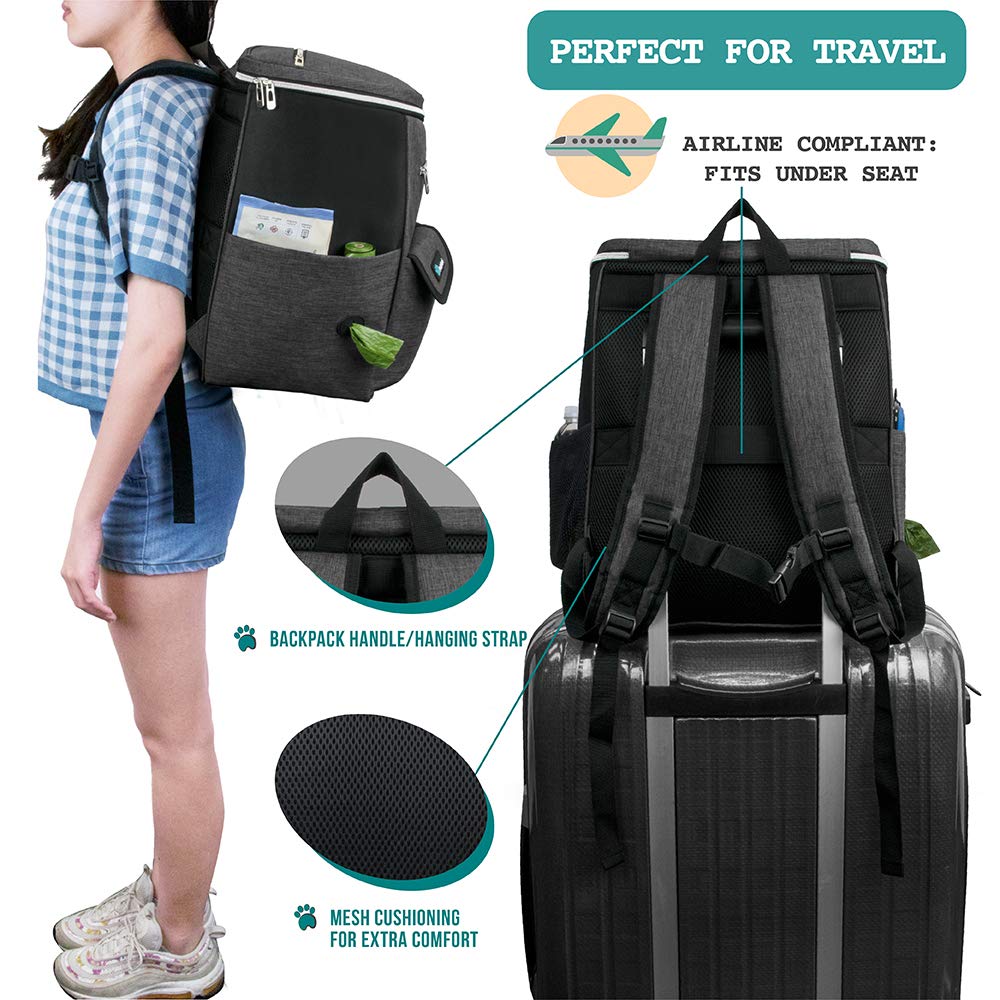 PetAmi includes dual 4L food containers for snacks and hydration on hikes.