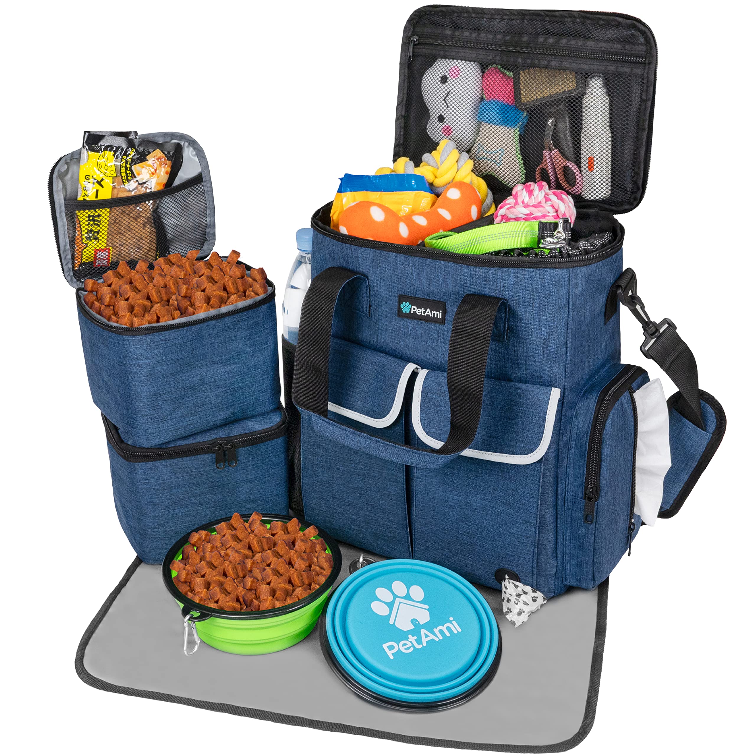 PetAmi dog travel bag open compartments for easy packing on trips