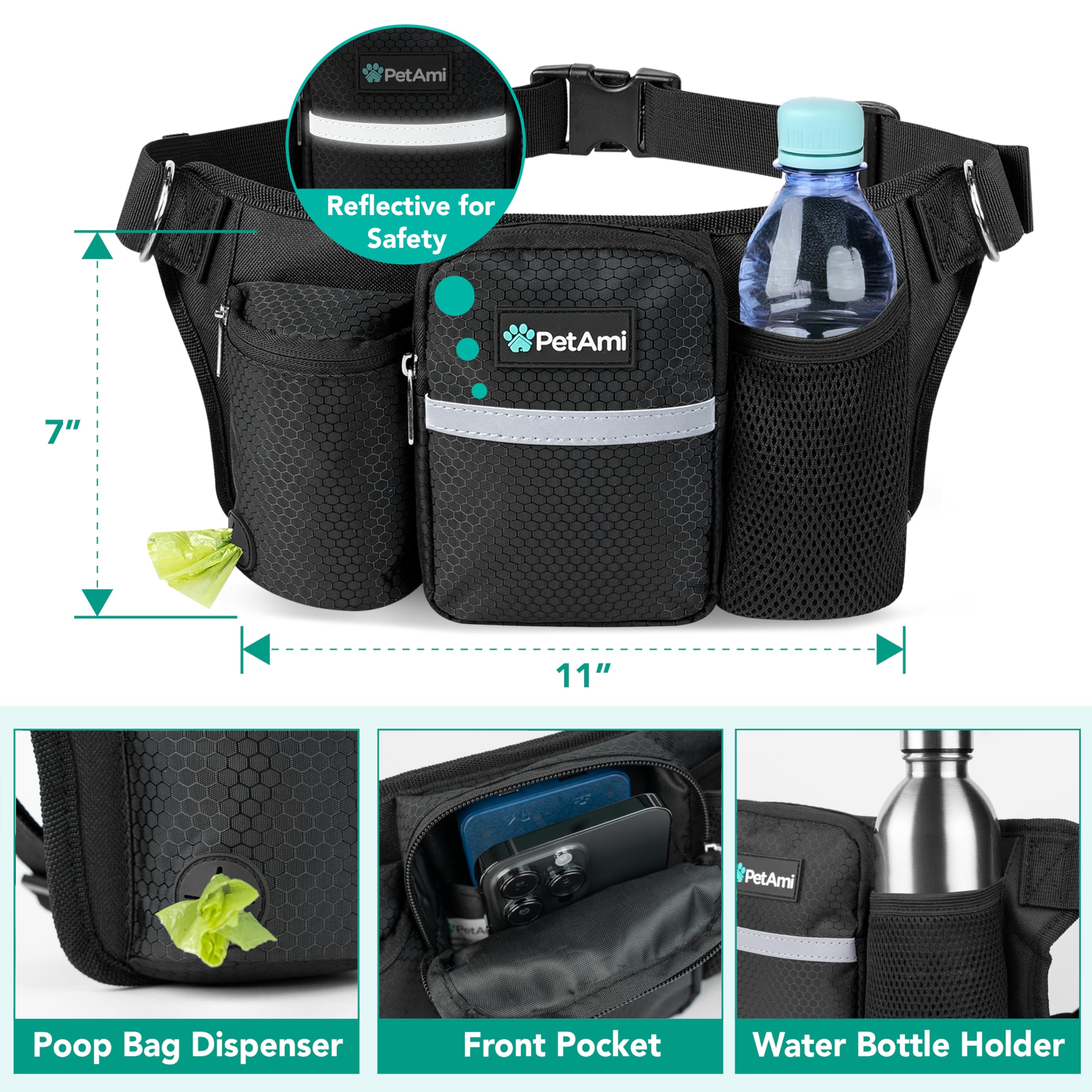 PetAmi dual bungee leash absorbs pulls, helping you stay balanced on busy sidewalks.