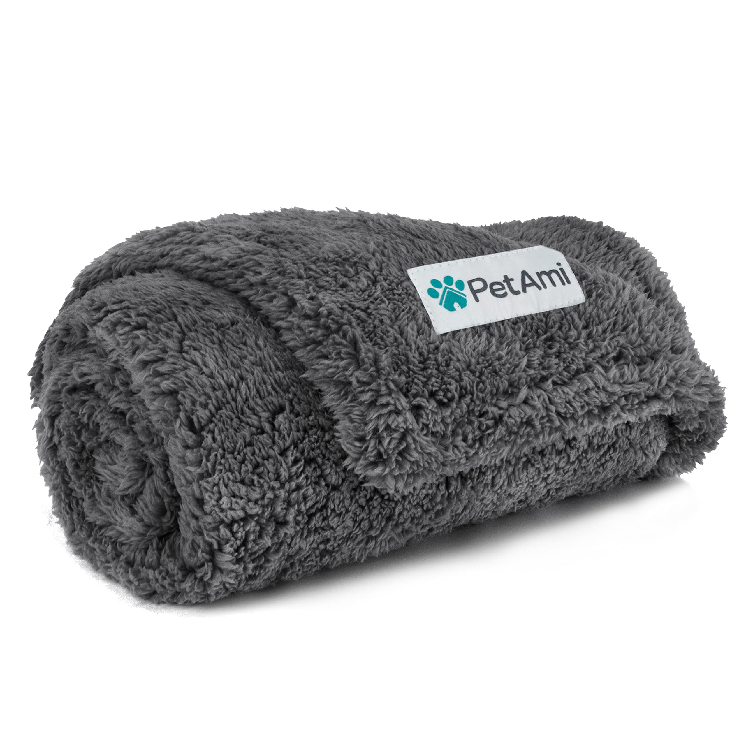 PetAmi fluffy waterproof blanket on a sofa protects furniture from spills and pet messes.