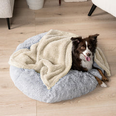 PetAmi blanket reversible cream beige demonstrates two cozy sides