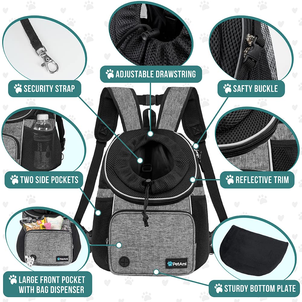 PetAmi front carrier with breathable mesh and reflective trim for safety