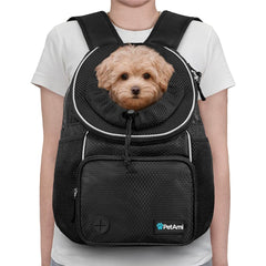 PetAmi front carrier with dispenser pocket and side pockets for essentials on outdoor trips.
