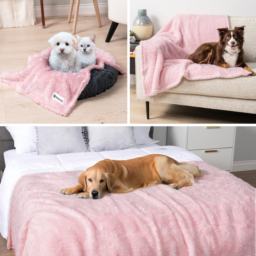 PetAmi machine-washable dog blanket pink blush is easy to clean after muddy adventures.