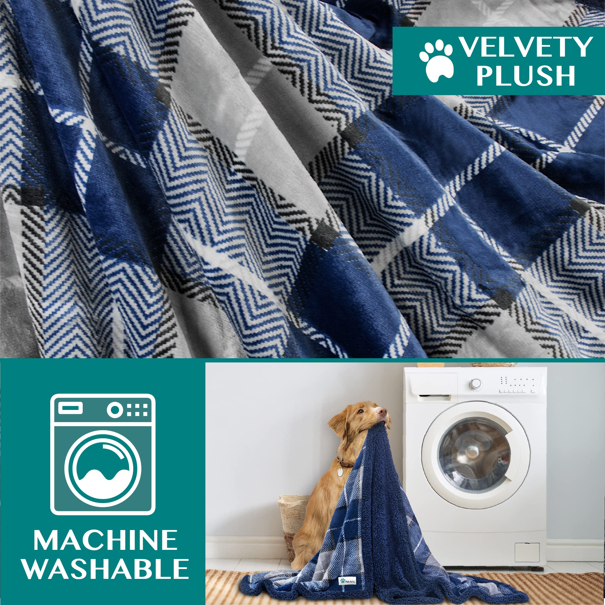PetAmi navy plaid design adds style while concealing pet messes