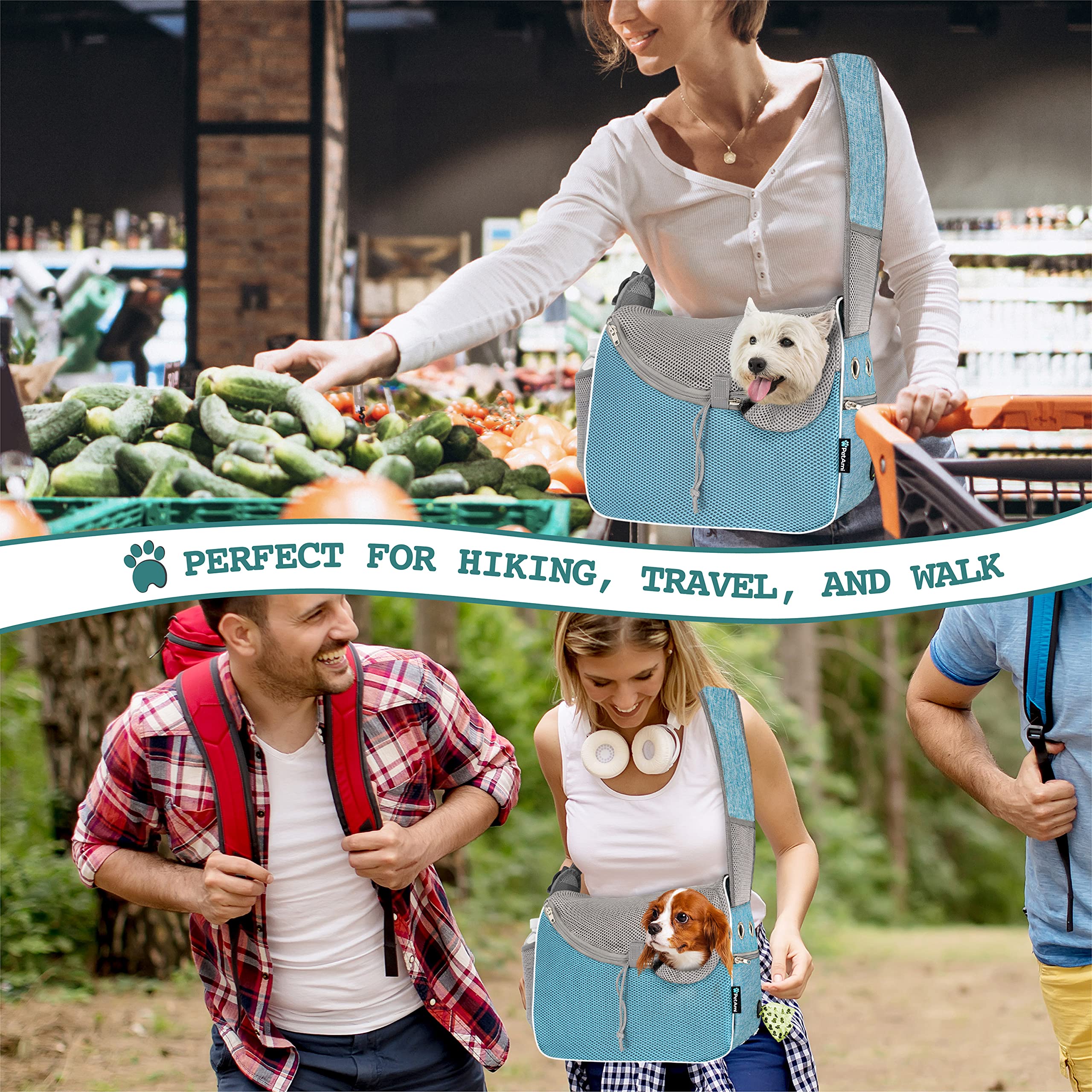 PetAmi poop bag dispenser pocket demonstrates convenient pet care on the go.