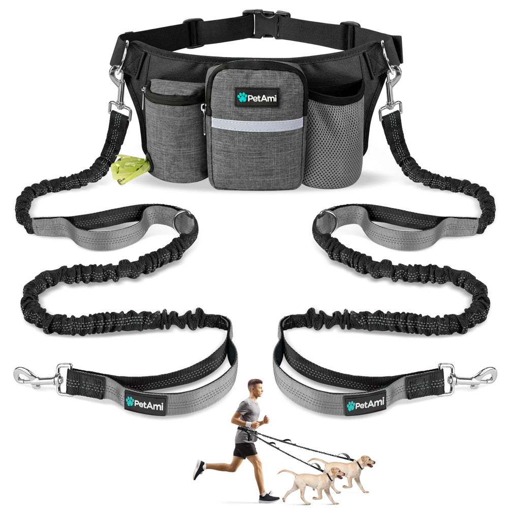 PetAmi premium hands-free dog leash dual-bungee setup helps you walk two dogs comfortably