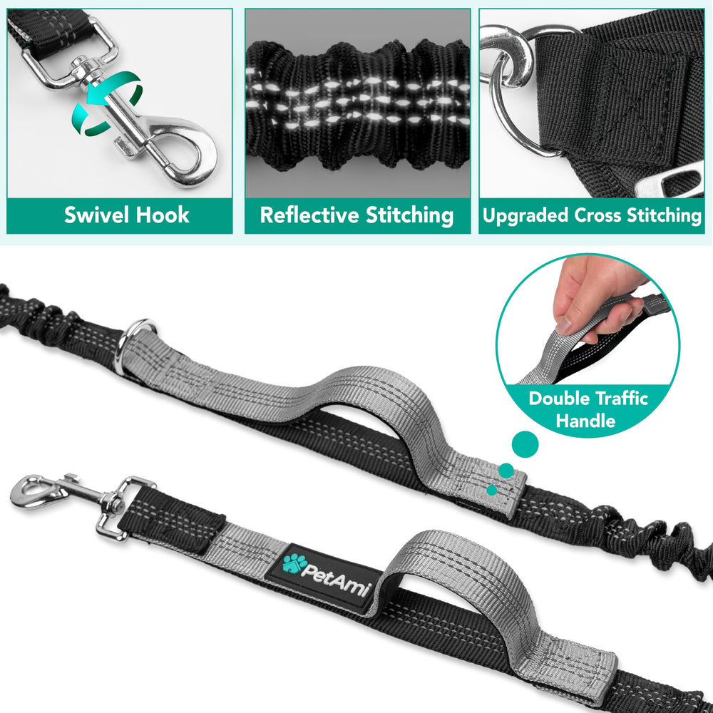 PetAmi premium hands-free dog leash front pocket keeps phone and keys organized
