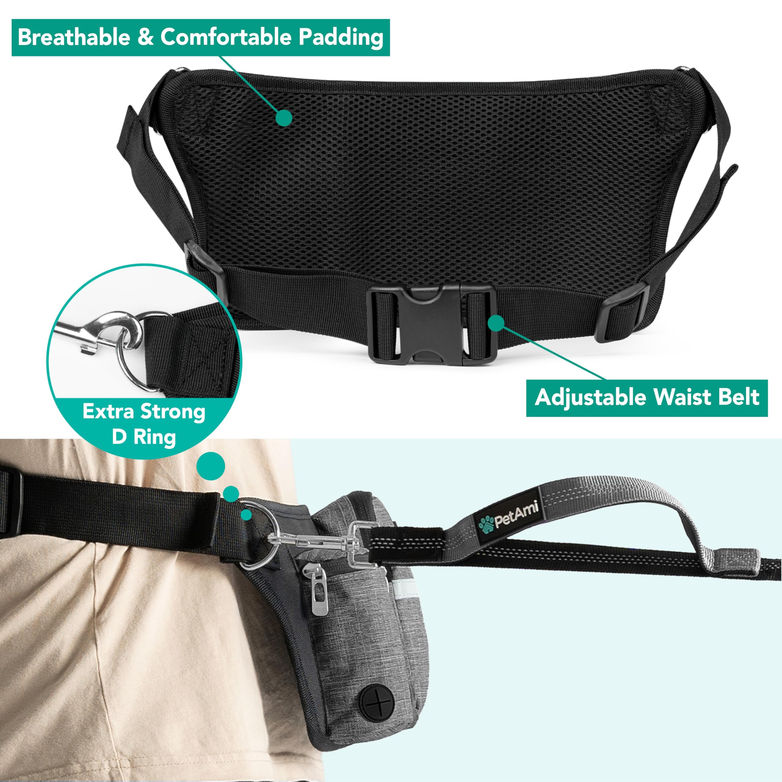 PetAmi premium hands-free dog leash poop bag dispenser adds quick cleanup