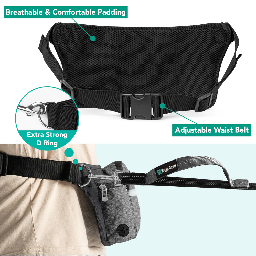 PetAmi premium hands-free dog leash poop bag dispenser adds quick cleanup