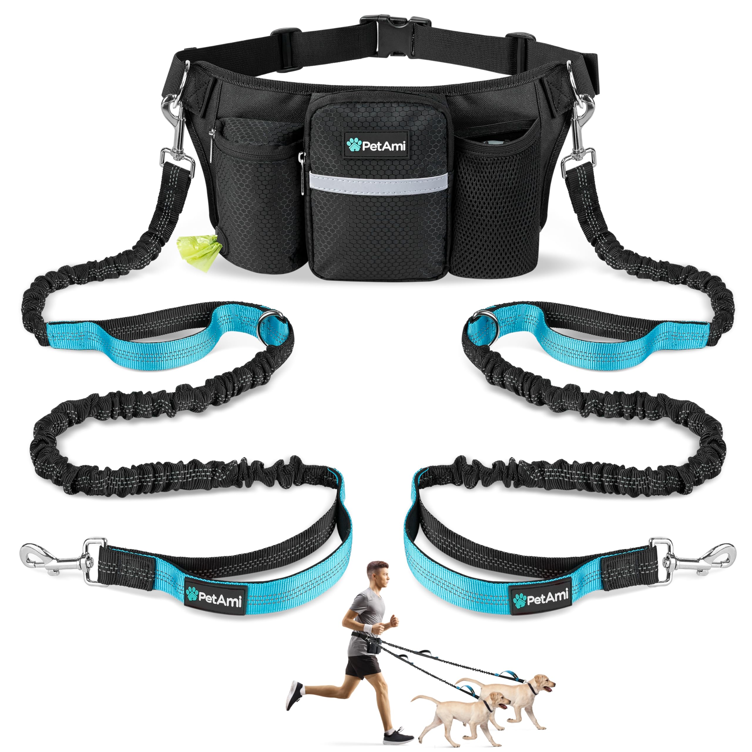 PetAmi premium hands-free leash for two dogs keeps you hands-free and in control during walks.