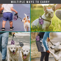 PetAmi purple waste bag dispenser on leash for quick bags.