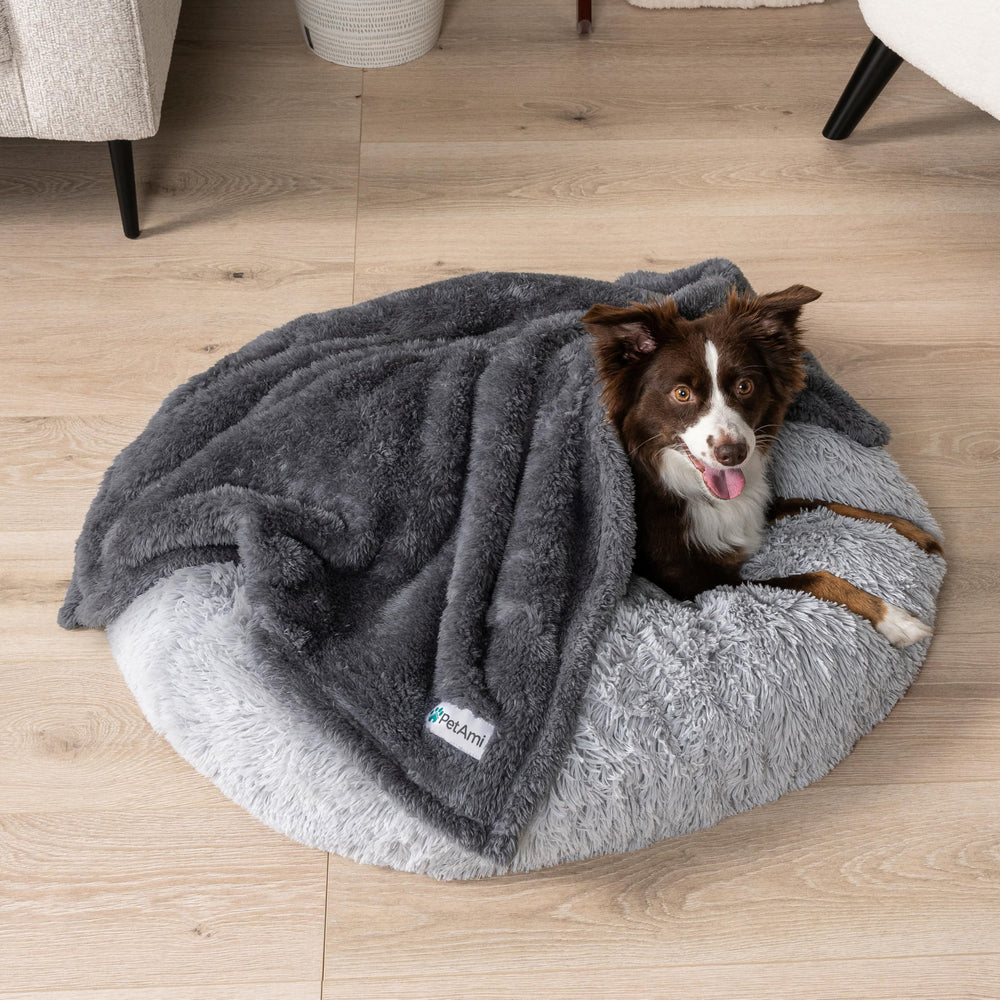 PetAmi reversible blanket grey side shows cozy comfort for pets during naps.
