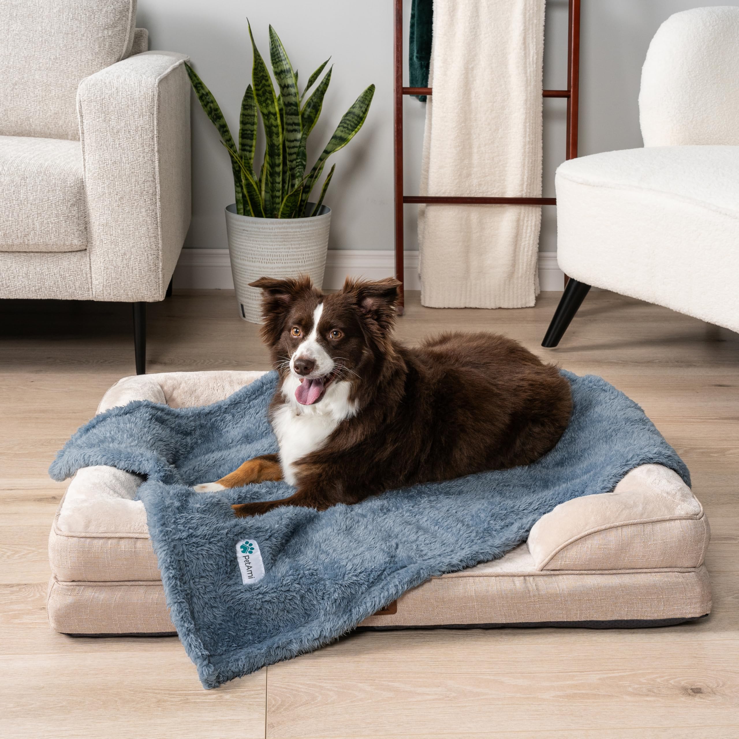PetAmi reversible dog blanket in dusty blue ready for cuddles