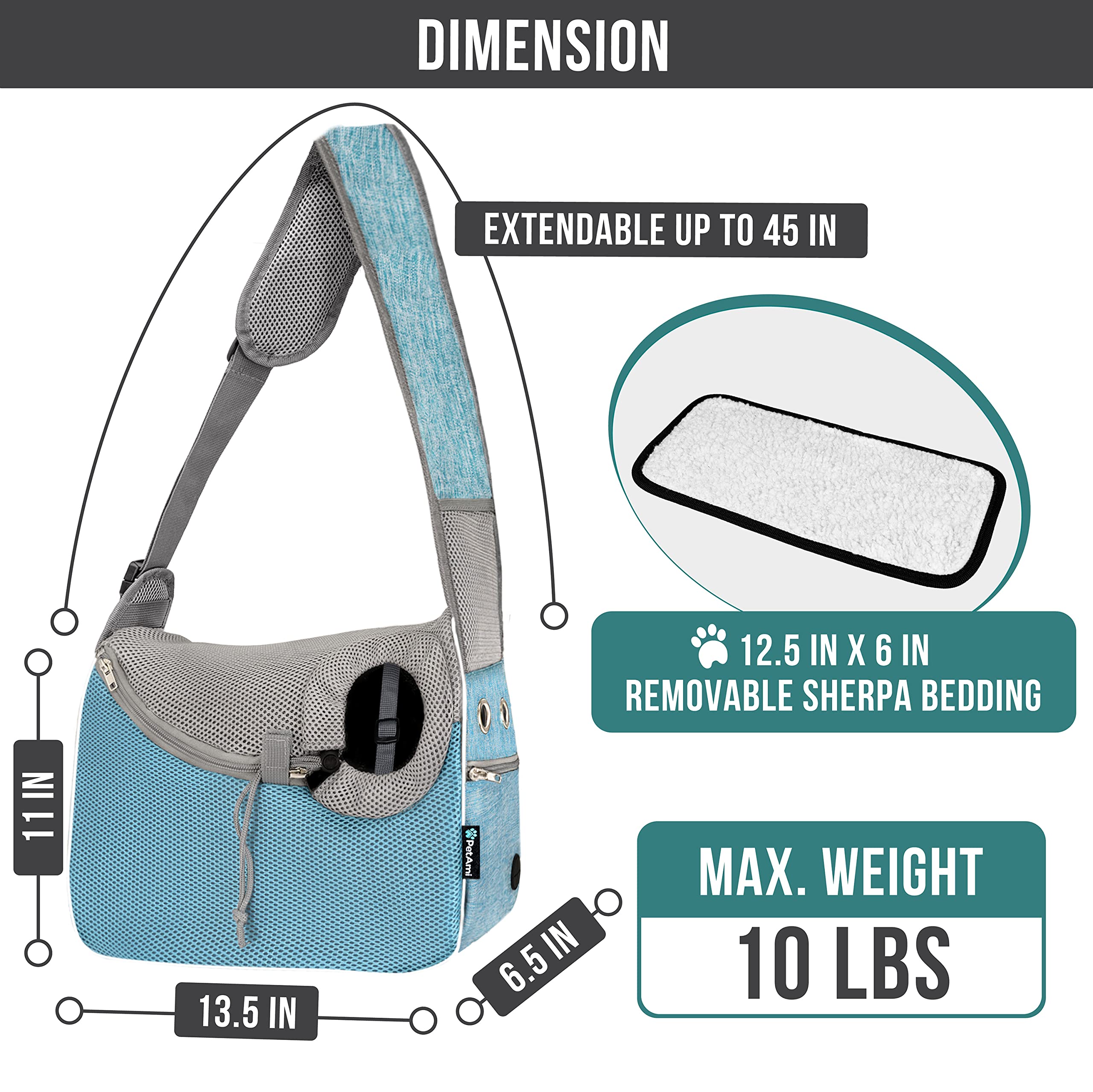 PetAmi sherpa bed removable blue close-up shows cozy, washable liner for pet comfort.
