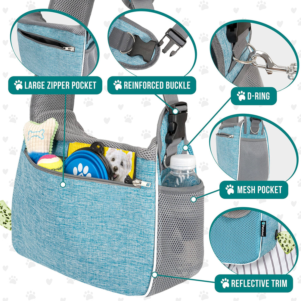 PetAmi padded shoulder strap emphasizes comfort during long car trips and walks.