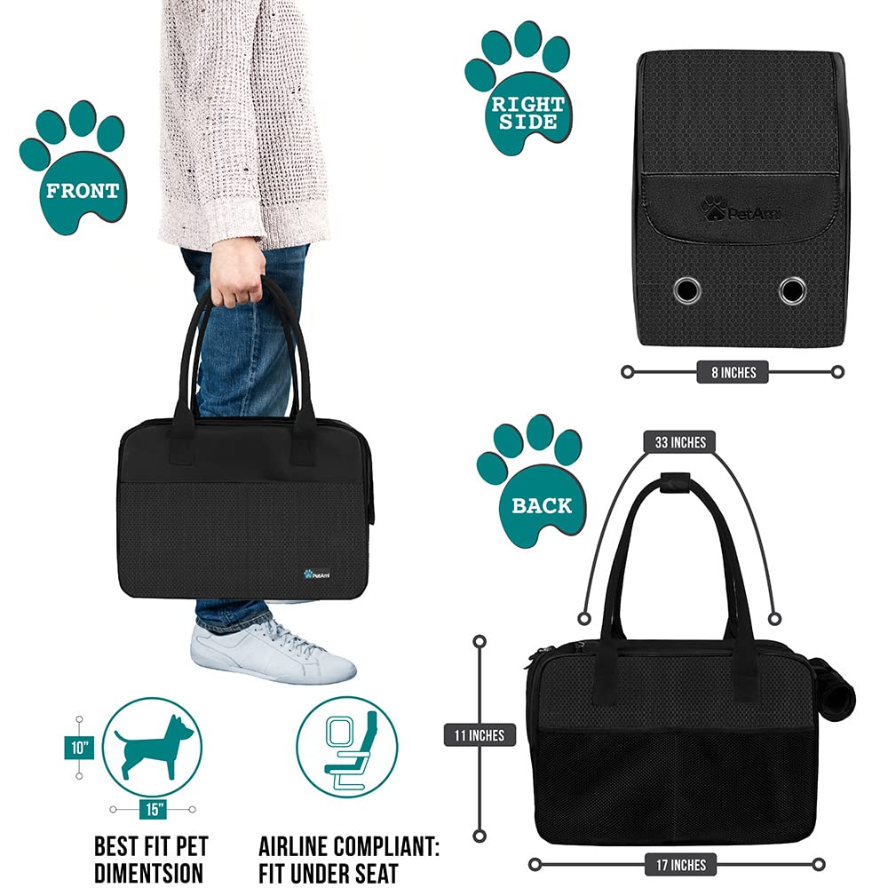 PetAmi soft sided purse bag with ventilated mesh for pet comfort.
