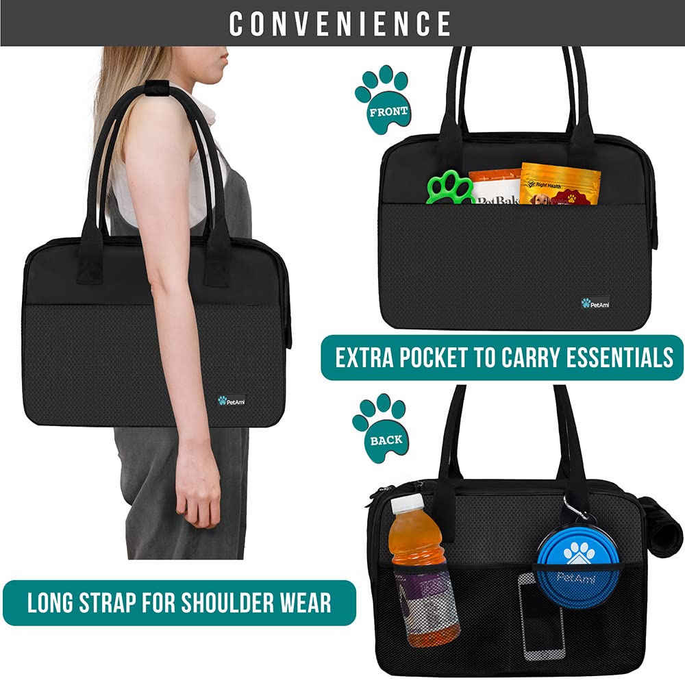 PetAmi top opening with privacy zipper for quick access during flights or trips.