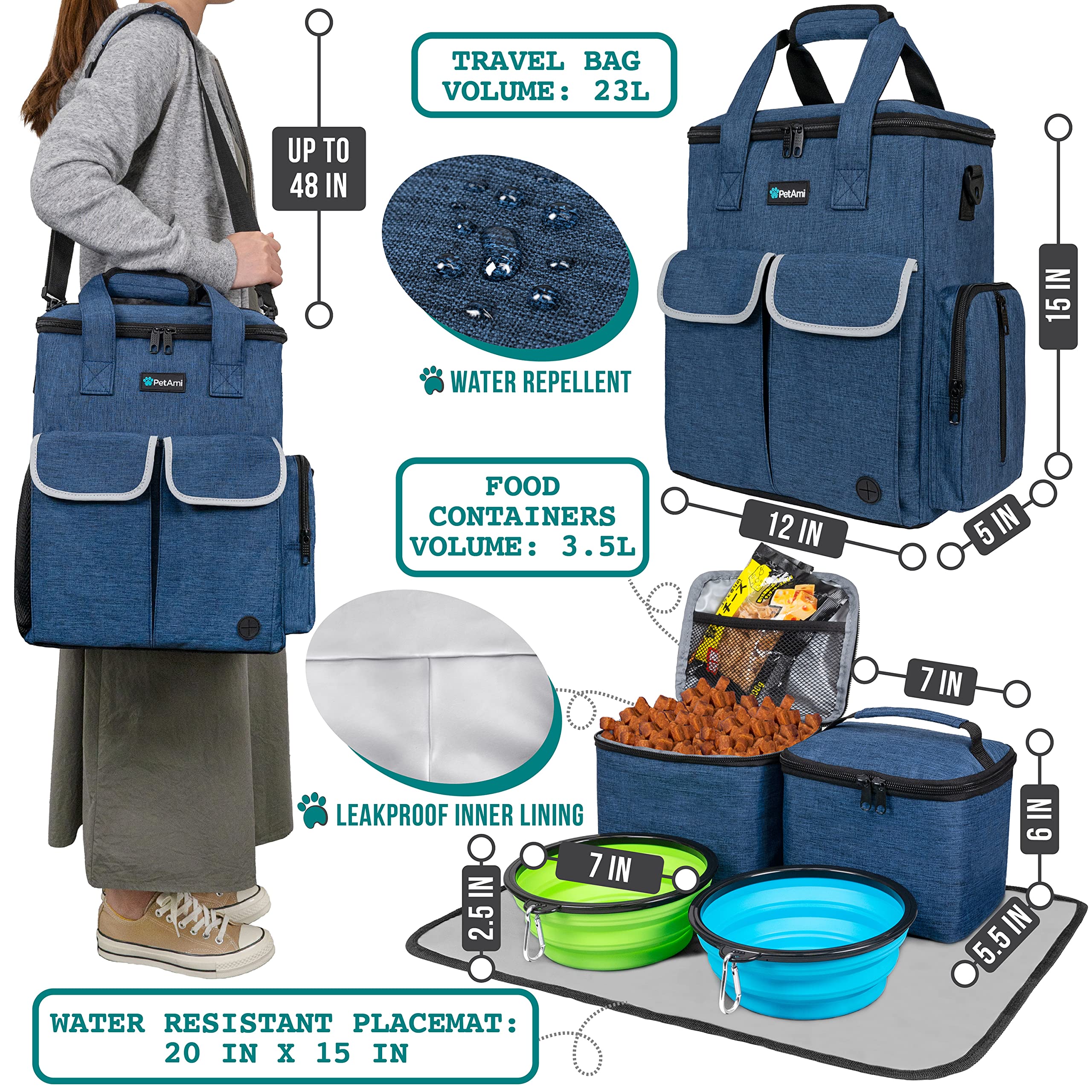 PetAmi travel bag side pocket accessories organized for quick access