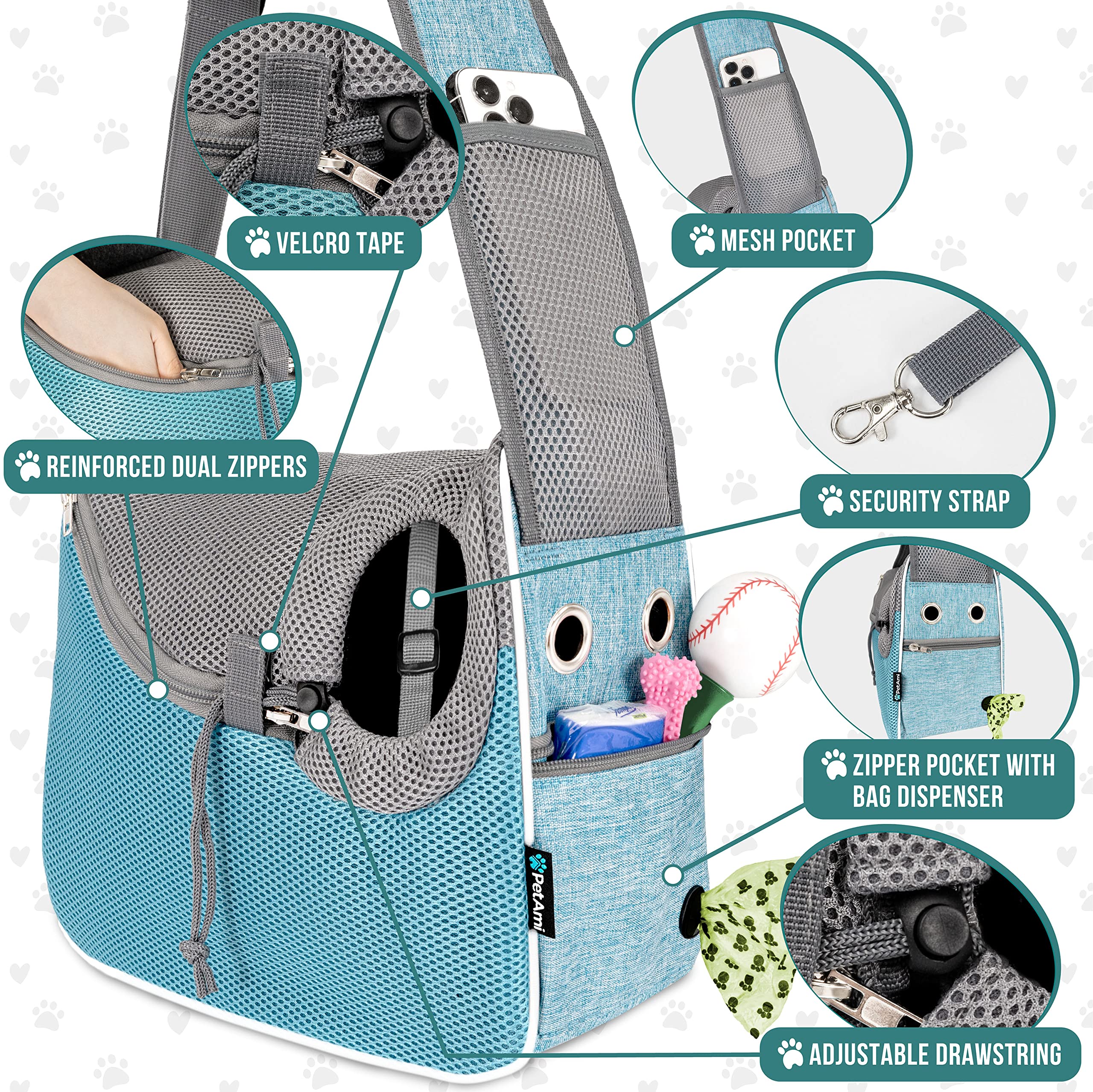 PetAmi ventilated mesh design image highlights airflow and breathable carrier for small pets.