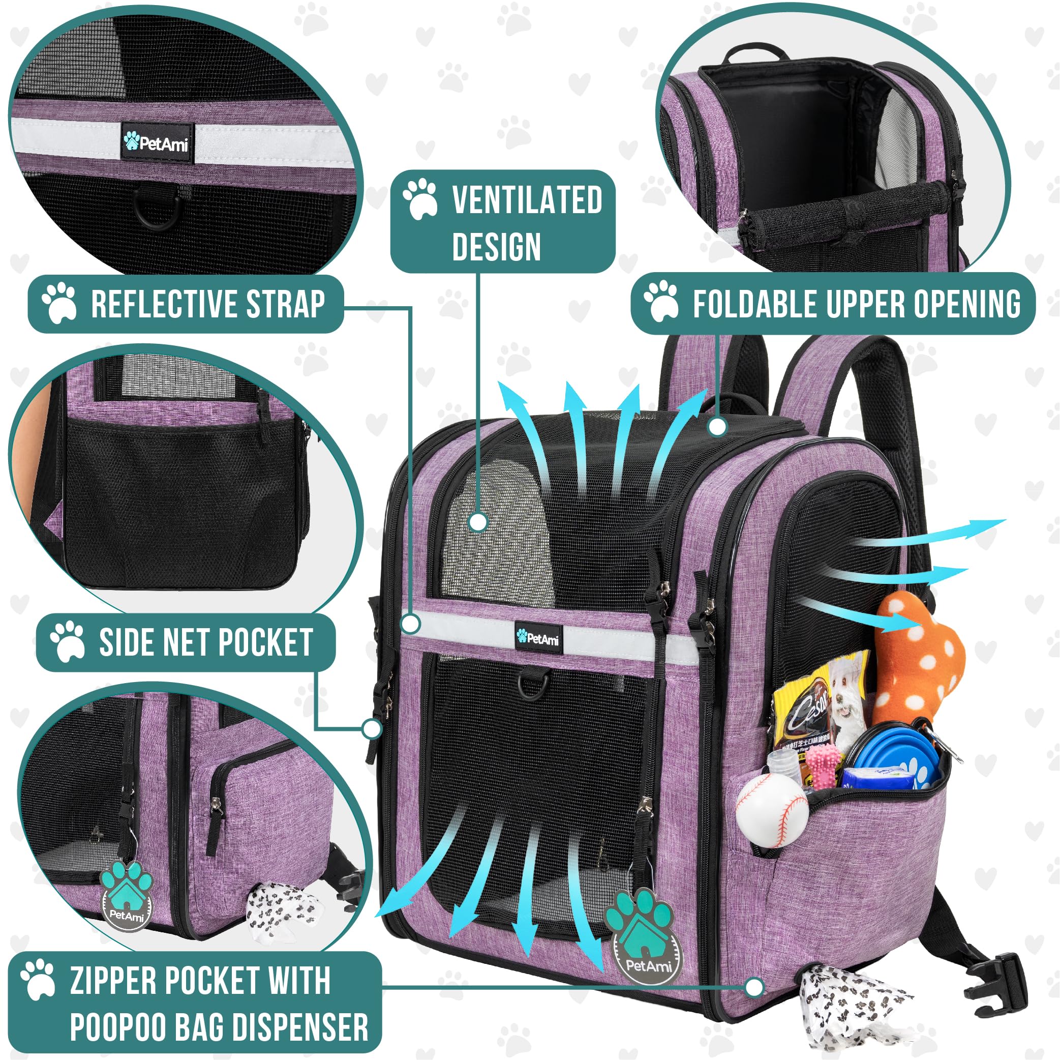 PetAmi ventilated pet backpack mesh window for airflow and visibility