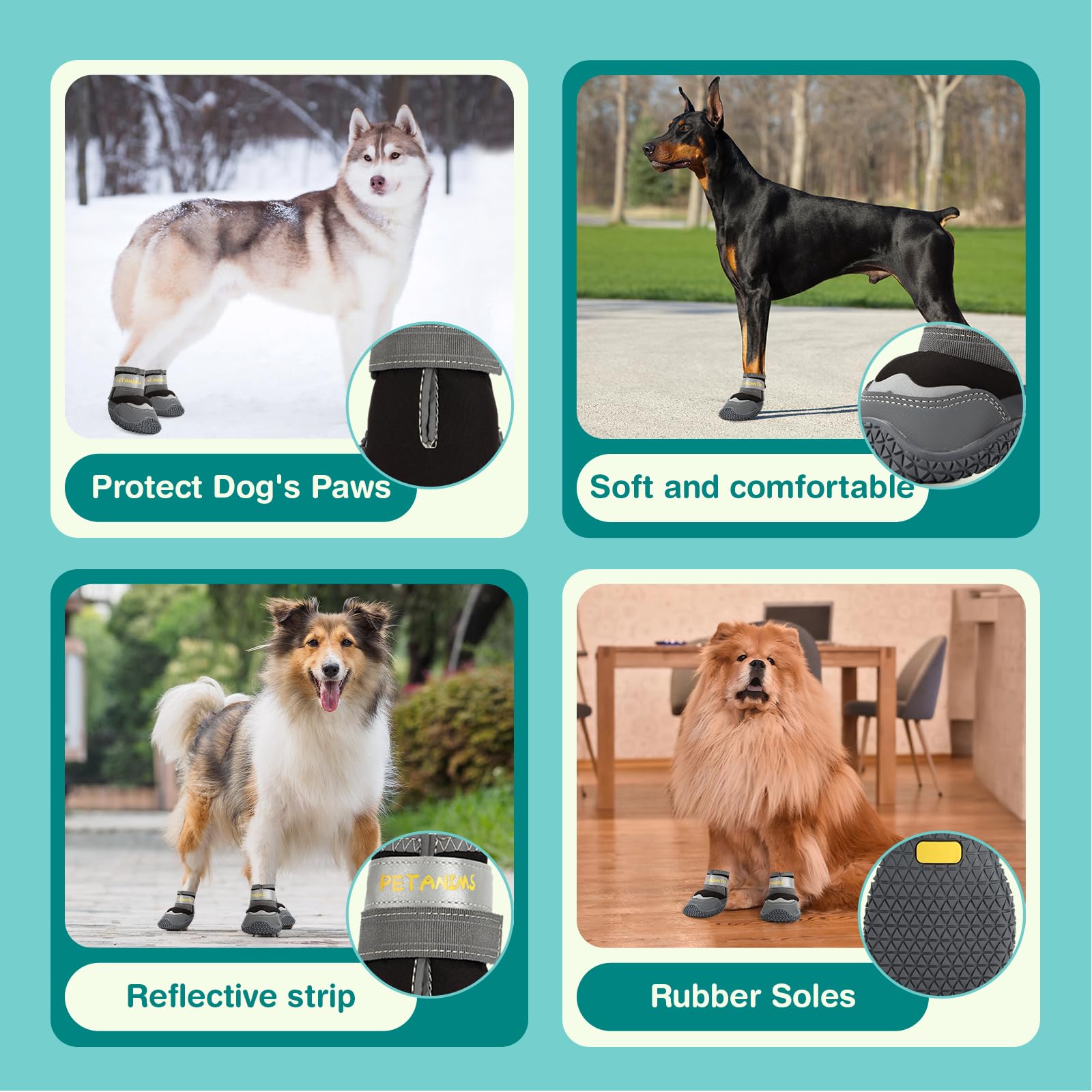 Petanims dog boots anti-slip rubber sole providing traction on surfaces