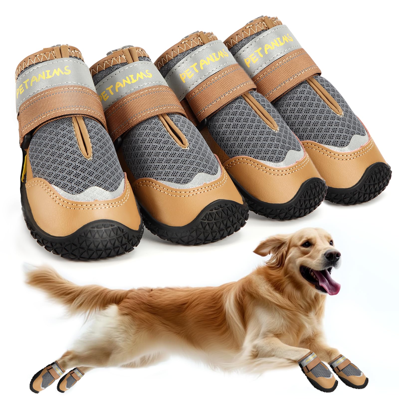 Petanims dog shoes gray side view showing double straps for secure fit and winter protection