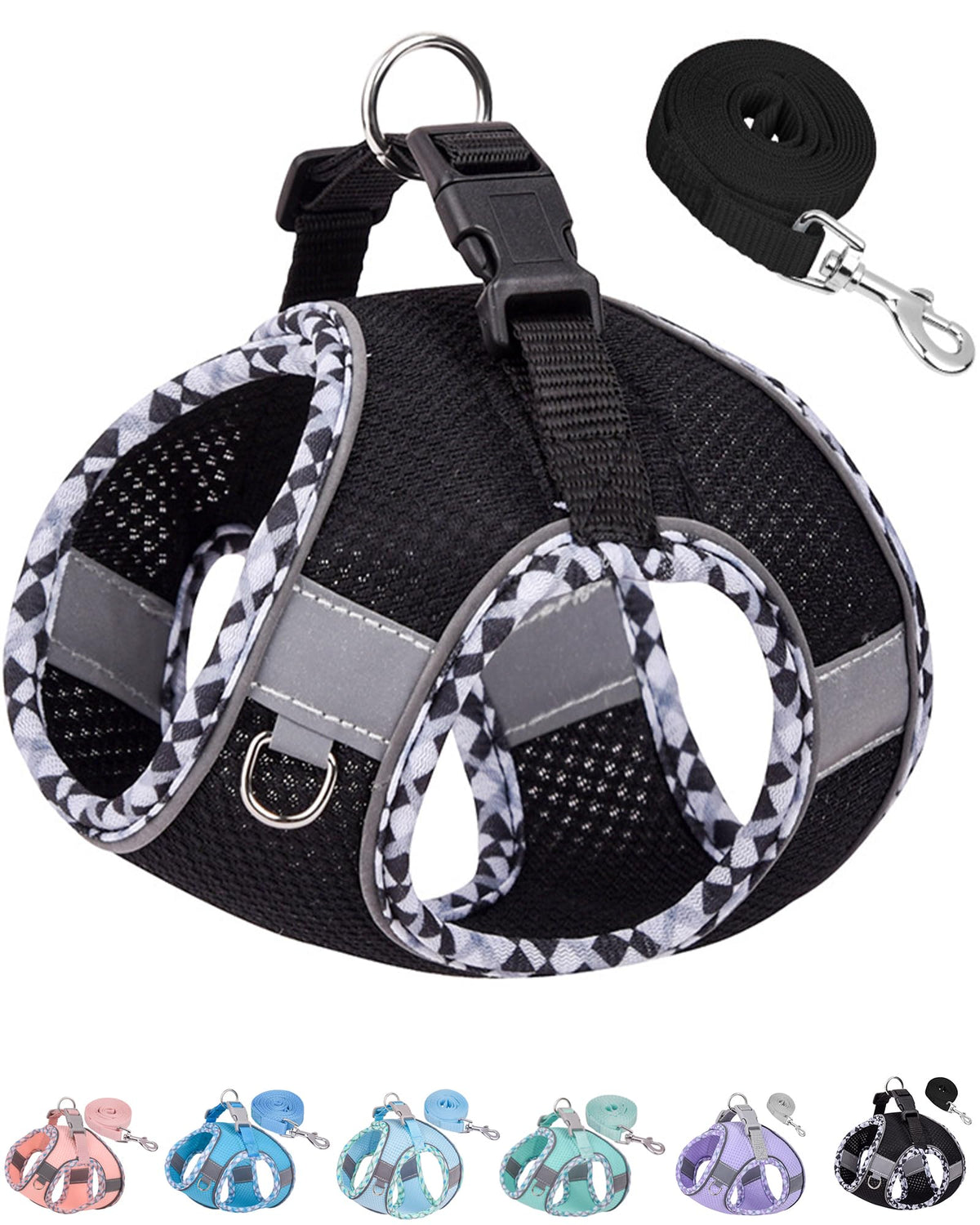 Petank medium dog harness in black, front view, secure walking comfort.