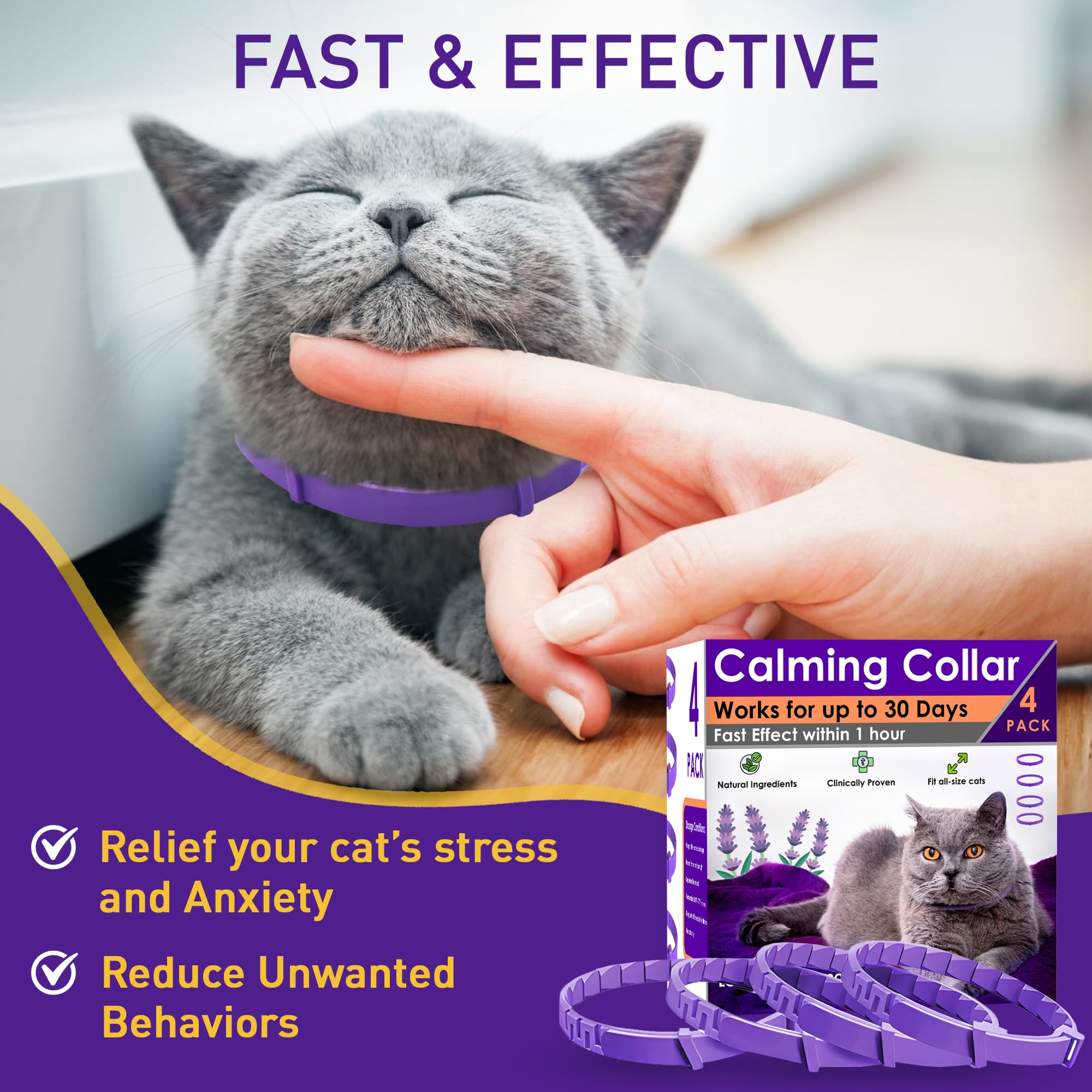 PetAtlas calming collar worn on a cat suggesting a soothing, relaxed posture.