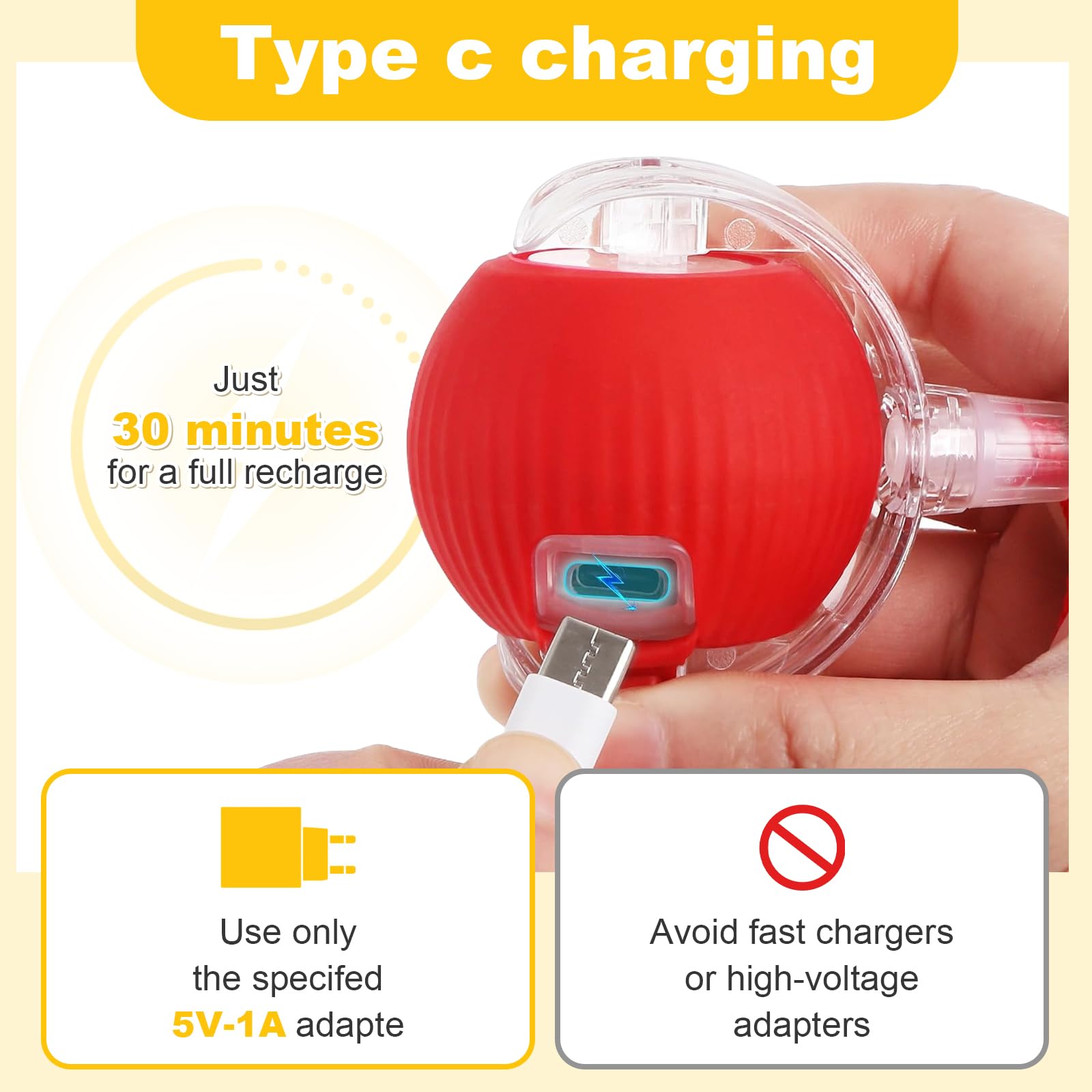 Petayouj interactive cat ball fast-charge feature for longer sessions